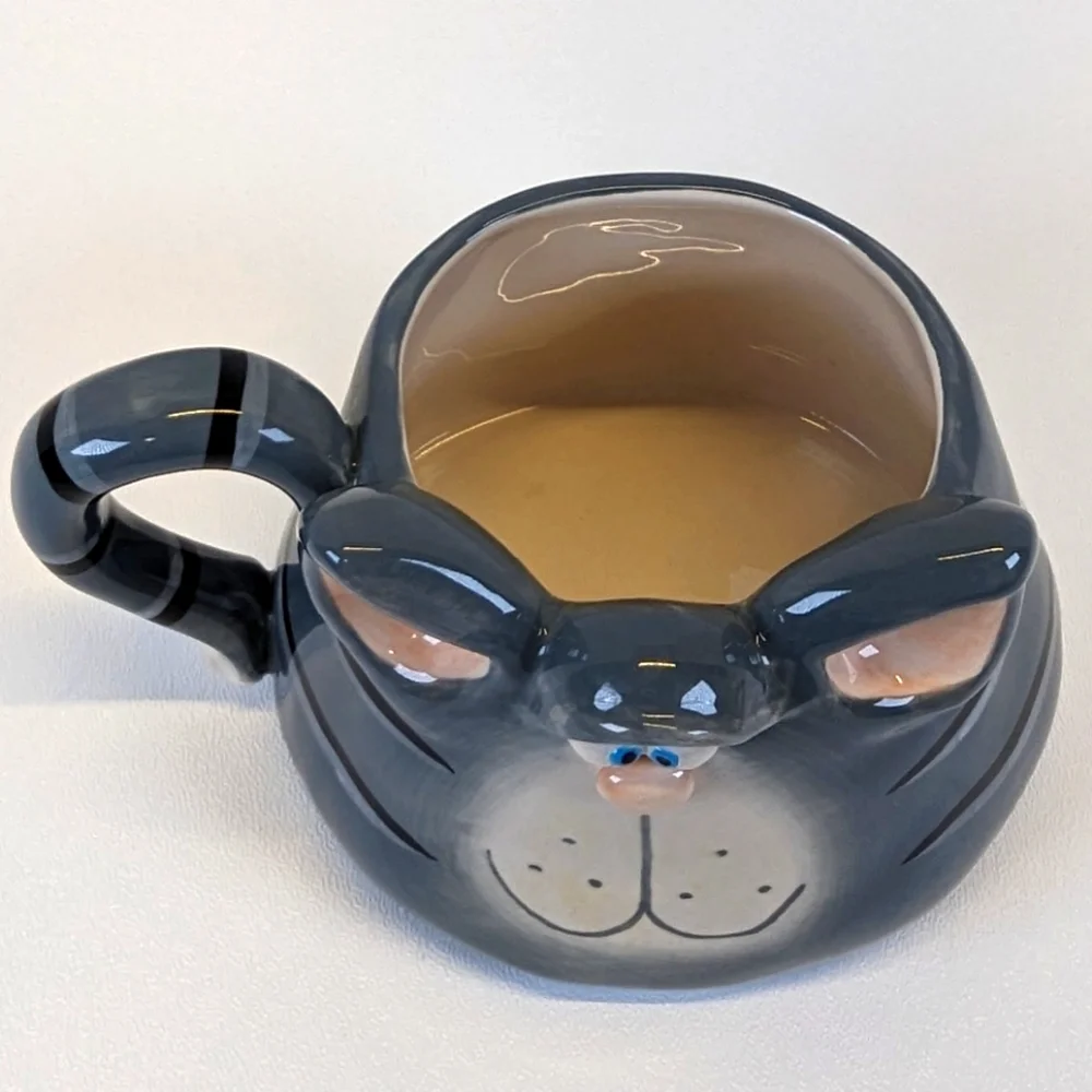 Vintage Russ Berrie Alley Katz Grey Striped Tabby Cat Mug 3D Features - Like New - Picture 4 of 5